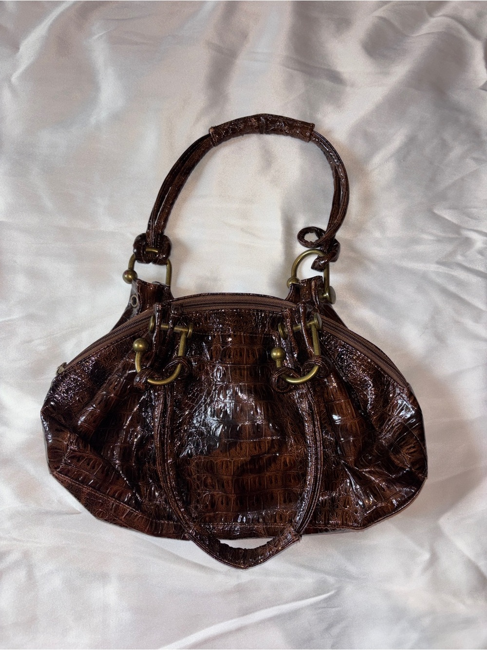 Y2K Chocolate Brown Croc Embossed Shoulder Bag | Retro Boho Handbag